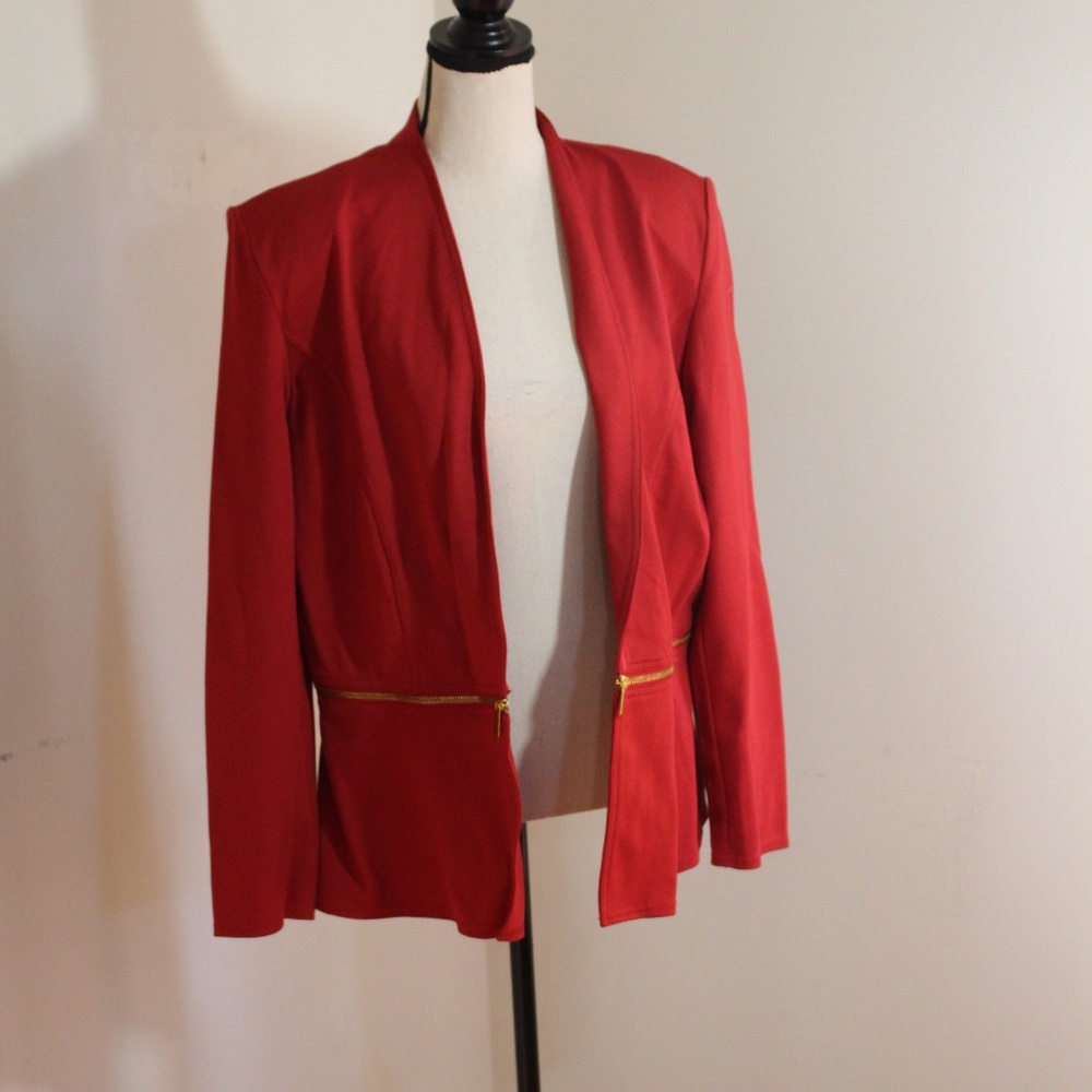 IMan Stylish Red Open Jacket Blazer with Zipper Detailing